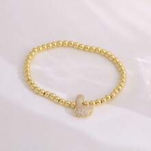 1pc, 18k Gold Plated A-Z Initial Bubble Bracelet Classic Fashion CZ Pave Charm Beads Stretch Design Gift
