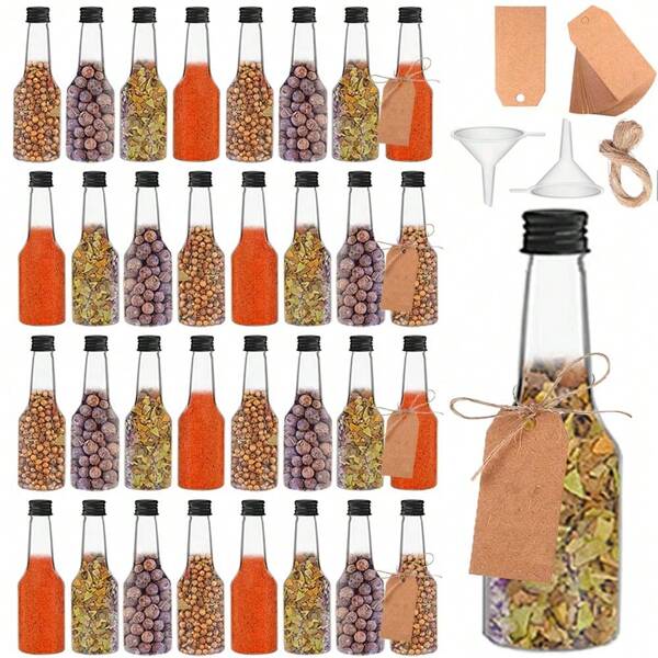 2/28pcs Mini Plastic Spice Bottle–Versatile 3.4oz Reusable Condiment Bottle With Airtight Lids, Liquid Funnel&Durable Design | Ideal For Storing Herbs,Spices, Sauces, Salad Dressings, Homemade Seasonings | For Kitchen, Pantry Shelves, Camping, Picnics, Back To School