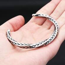 1pc Minimalist Vintage Stainless Steel Twisted Bangle, Suitable For Men And Women Daily Wear