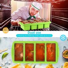 Silicone Freezer Tray With Lid - Silicone Freezer Food Molds- Large Ice Cube Tray,Silicone Freezer Container,Freeze & Store Soup, Sauce, Broth,Leftovers - Makes 4 Perfect 1 Cup - 2Pack-Trái cây xanh - Xem 3