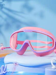 1 pieza Gafas de natación antivaho HD con marco grande para niños de 3 a 10 años, resistentes al agua, transparentes y cómodas, sin estrangulamiento de ojos, gafas de una sola pieza con tapones de silicona, adecuadas para natación y buceo infantil