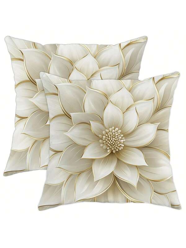 1/2/4 piezas Fundas de cojín elegantes con estampado floral blanco marfil y dorado, cierre con cremallera, lavables a máquina para decoración de sala de estar, dormitorio, sofá o cama (sin relleno), decoración de otoño, decoración de otoño, decoración de habitación