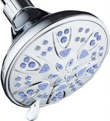 AquaDance Antimicrobial – Anti-Clog High-Pressure 6-Setting Shower Head With Microban Nozzle Protection From Growth Of Mold, Mildew & Bacteria For Stronger Shower! 4" Sunset Blue - Matte Black/Coral Green Jets - View 10