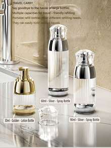 真空密封喷雾瓶，按压式喷雾瓶，化妆品面部喷雾器，旅行便携式保湿霜可补充喷雾容器，高端旅行套装，可携带上飞机，精华泵瓶，化妆品容器 - 彩色 - 查看 8