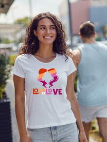 Playera de dama, uso diario, casual, resistente, lgbt, Girl Love - Blanco - Ver 4