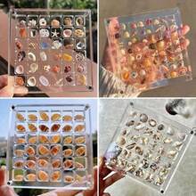 1pc 36/64/100 Grids Acrylic Shell Storage Box, Square Transparent Seaside Beach Stone Specimen Display Mini Shell Storage Frame, Desktop Organizer Jewelry Gift Box DIY Decor Box Holiday Gift For Women Storage Organizer Travel Essentials Back To School Dormitory Storage