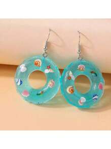 1 Pair Mini Cute Swimming Ring Earrings For Women, Suitable For Beach, Travel And Holiday Wearing