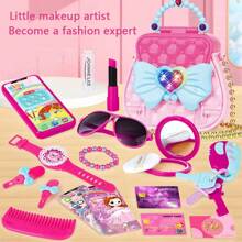 1 Set de juguetes de maquillaje de juego de roles para niños, regalo de cosméticos de princesa con accesorios para niñas