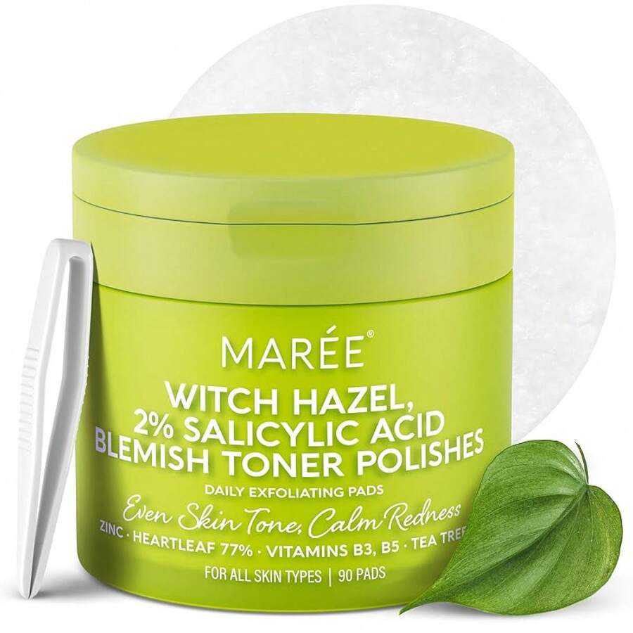 MAREE Glycolic Acid Polishes - Toner Pads For Face Cleansing - Tea Tree Oil, Salicylic Acid & Vitamins E, B3, B5 - Facial Peel & Radiance Deep Cleaning Effect - 50 Count Halloween Christmas New Year - Blemish Toner Pads - 查看 1