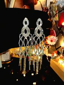 时尚优雅仿钻石和水钻长流苏耳环 - 裸鑽水鑽超長流蘇耳環 - 查看 16