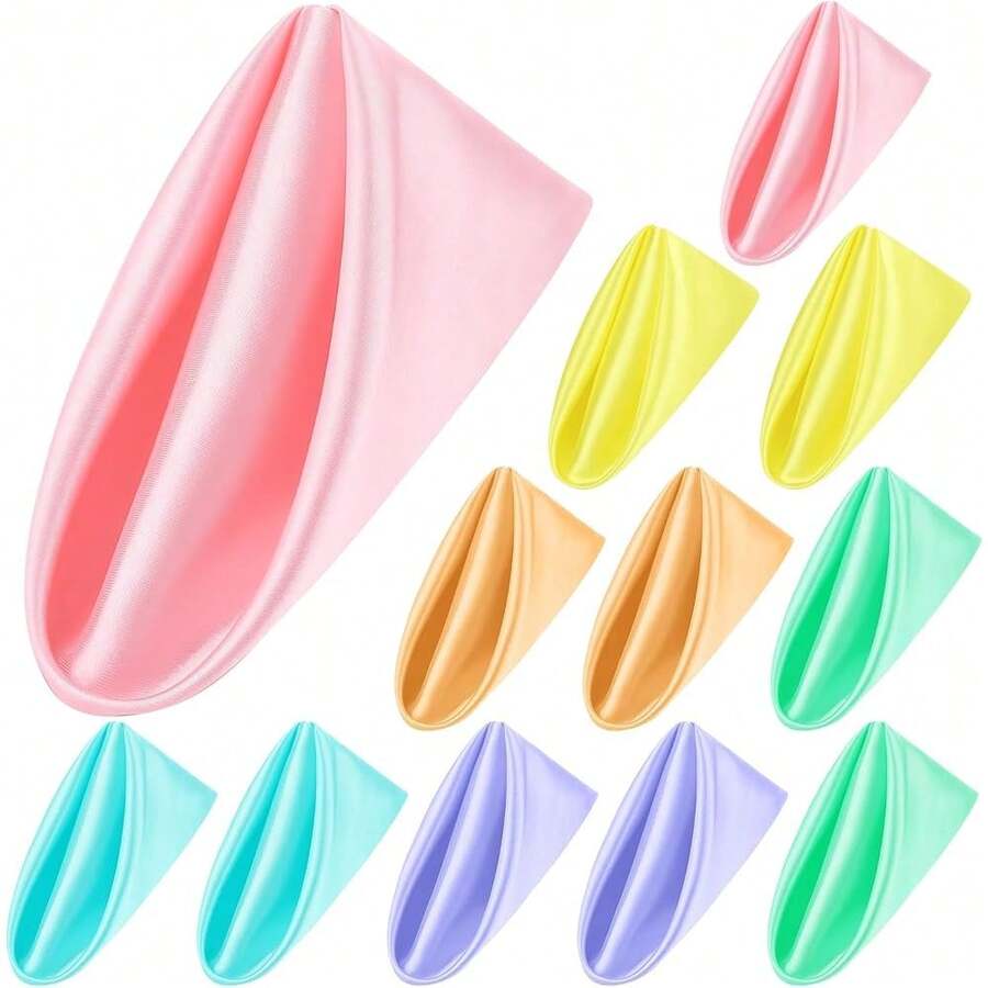 New-2025  12 Piec Satin Napkins Soft Dinner Napkins Multicolor Square Weddings Table Napkins 17 X 17 Inch For Rtaurant Weddings Party Dinner Dration (Pastel Rainbow) - Pastel Rainbow 17 x 17 inch - View 1