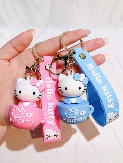 Sanrio 1/2Pcs Hello Kitty Cartoon Anime Silicone Key Chain Coffee Cup Design Bag Mobile Phone Car Decoration Keychain Accessories Party Gift (Some Parts May Be Random)