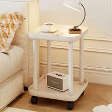 1pc Modern Simple Creative Coffee Table With 2-Tier Storage Shelves, Suitable For Living Room, Bedside, Bedroom And Office, Milky & Oil Style Coffee Table, Easy To Assemble
