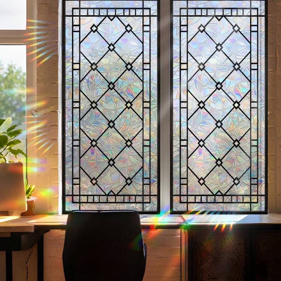 1/4 Piece Rainbow Prism Window Film, PVC Refraction Decal For Glass Surface - Reusable, No Adhesive, Double-Sided Rainbow Sun Catcher, Suitable For Home And Office Decoration, Smooth Surface, Rectangular - Multicolor - View 1