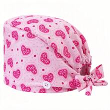 1 pieza Gorra ajustable de mujer con patrón de corazón y floral, talla única, absorbe el sudor con banda elástica, adecuada para salón de belleza, veterinaria, médico, enfermera, trabajador de saneamiento