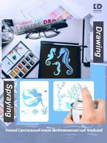 16pcs/Set Marine Life Hollow Drawing Template, Sketch Tracing Painting Graffiti Auxiliary Tool For DIY School Supplies, Back To School