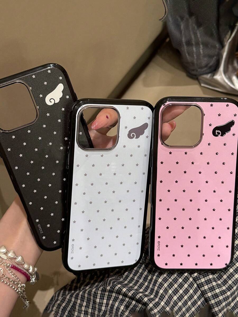 Funda negra para teléfono con alas de ángel estilo coreano y estética linda, compatible con iPhone 16, 15, 14, 13 Pro Max Plus, cubierta trasera resistente a golpes y con estilo