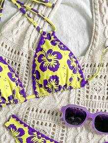 Bộ đồ bơi hai mảnh in hoa hở lưng phong cách phương Tây thời trang mới cho kỳ nghỉ bãi biển mùa hè dành cho nữ - Nhiều màu - Xem 4