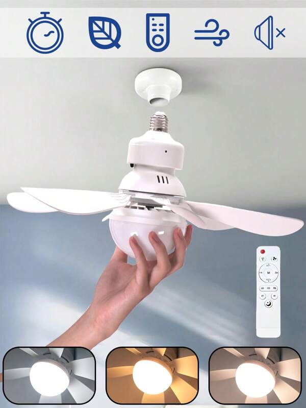 1 pezzo Ventilatore da soffitto a LED con luce e telecomando, ventilatore a 6 pale con spina, intensità luminosa e velocità del vento regolabili, adatto per soggiorno, camera da letto, cucina e ristorante - illuminazione smart per la casa bianca
