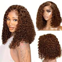 200% Glueless Human Hair Chocolate Brown Deep Wave HD Lace Front Wigs Curly Bob Wig Human Hair 13x4 Chocolate Brown Deep Wave Wig Human Hair Pre Plucked With Baby Hair Brazilian Virgin Colored #4 Short Bob Wigs Human Hair