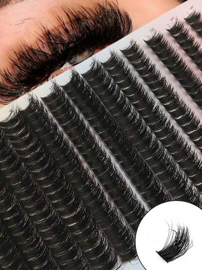 14 filas de 80D Pestañas postizas de racimo de estilo europeo y americano natural y grueso para DIY, sección de injerto de ojos inflados | Racimo, esponjoso, extra grueso Estilos con rizos C y CC - Fácil de aplicar para principiantes - Perfecto para DIY, fiestas y días festivos - 280 piezas