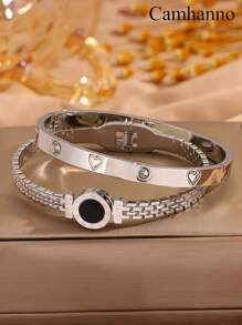 Camhanno Conjunto de 2 pulseiras vintage multicoloridas de aço inoxidável com design exclusivo em formato de coração para uso diário, presente perfeito para homens e mulheres, joias da moda
