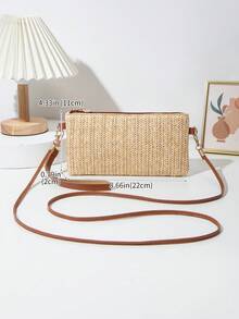 轻便、休闲、简约女士手拿包，适合大学、户外、旅行、郊游、便携式单肩包，适合女孩、白领，适合工作、返校、度假、夏季时尚度假包沙滩包 - 棕色 - 查看 2