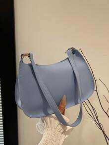 תיק כתף מינימליסטי עם רוכסן בצבע אחיד, תיק אופנתי בצורת סהר, תיק כתף עם רוכסן ארנק דמוי עור בצבע אחיד נרתיק הלבשה תחתונה בורדו, מתנה אידיאלית לשנה החדשה נרתיק הלבשה תחתונה אופנתי בצבע בורדו - כחול - ראה 7