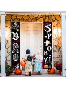 1pair Halloween Decorations Outdoor Ghost Decor - Halloween Boo Spooky Porch Sign Banner Decor For Front Door Outside Yard Garden Party Supplies