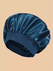 1pc Silk Bonnet For Sleeping, Satin Hair Bonnets, Soft Elastic Band Silk Sleep Cap, Silk Hair Wrap For Curly Hair Home Bathroom Decor Summer - Dusty Blue - View 1