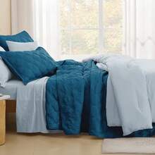 Size Quilt Bedding Set Teal - Full Lightweight Comforter Bedspreads & Coverlets Turquoise - Bedding Cover Bed Decor All Season - 3 Pieces (1 Quilt, 2 Pillowcases) - 水鴨藍 - 查看 3