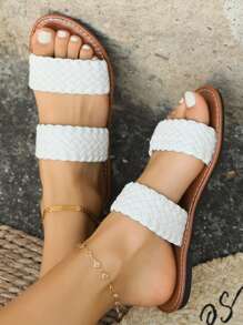 Sandalias planas de moda casual doradas para usar en la playa, en interiores y en exteriores, para fiestas
