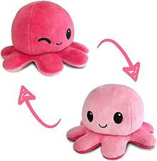The Original Reversible Octopus Plushie - Pink + Aqua - Cute Sensory Fidget Stuffed Animals That Show Your Mood, 4 Inch - 快樂淺粉紅色+眨眼粉紅色 - 查看 10