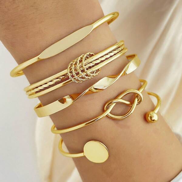 5 Peças/Conjunto Pulseira de Corrente Vintage e Conjunto de Braceletes Articulados Minimalistas, Moda Combinável