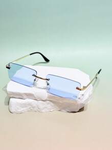1 par de gafas de sol cuadradas sin montura de estilo vintage con patrón geométrico, versátiles y elegantes, de estilo de moda high fashion Y2K, adecuadas para exteriores y diversas ocasiones