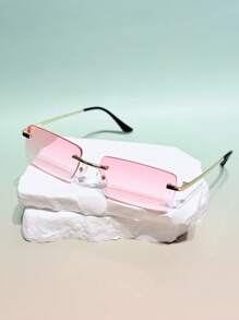 1 par de gafas de sol cuadradas sin montura de estilo vintage con patrón geométrico, versátiles y elegantes, de estilo de moda high fashion Y2K, adecuadas para exteriores y diversas ocasiones