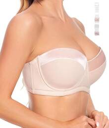 Women's Push Up Strapless Bra With Clear Straps For Big Bust, Never On Party Band Size(34-48) Cup B/C/D/DD/DDD/Ghalloween - Beige Pink - 查看 1