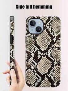 غطاء هاتف بنمط جلد الثعبان، تصميم عنصر حيواني فاخر وبسيط، نقش بارز بنمط جلد الثعبان، مقاوم للصدمات، يعزز الصوت، بنهاية جلدية ناعمة، متوافق مع 17 Pro Max/16 Pro Max/12 Pro/13/14 Plus/15 Pro Max/16 Pro Max، 11/13 Pro، Galaxy S24 Ultra، هدية رائعة - أصفر فاتح - مشاهدة 7