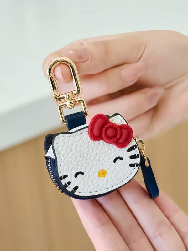 Sanrio Cute Cartoon Hello Kitty Keychain, High Quality PU Leather Bag Charm Accessory, 3D Bow, Cute Gift For Ladies, Birthday Christmas Party Gift, Suitable For Purse, Accessory Storage