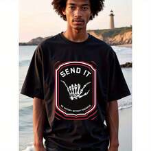 Natee Send It: No Victory Without Sacrifice, 100% Cotton Fabric, Crew Neck, Regular Fit, Weekend Casual Wear, 180gsm, Halloween Thanksgiving Christmas Gift For Men Women Family Friends Fit For Men - 黑色 - 查看 1