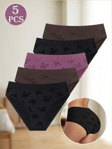 MEIYATING 5pcs/Pack Women's Seamless Striped Panties, Low-Waist Fashionable Printed, Comfortable Fit