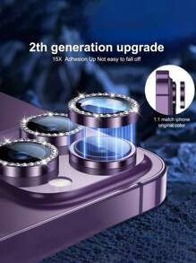 3 piezas Película Protectora de Vidrio Templado con Diamante Brillante para Lente de Cámara de 14 Pro Max, 16, 16 Pro, 15, 15 Pro, 11, 12, 13 Pro Max, 14 Pro - Diamante Brillante, Moda, Morado Oscuro