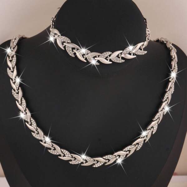 1 Peça Conjunto de Colar e Pulseira com Corrente de Cristal na Cor Dourada Rosa, Conjunto de Jóias Elegante para Festa de Mulheres
