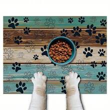 1 pieza Alfombrilla para alimentar mascotas con estampado de madera y huella de pata negra, alfombrilla para alimentar perros y gatos, pequeños animales, duradera, antideslizante, absorbente de agua y resistente a las manchas, ideal para gatos - Alfombrilla para tazones de comida y agua de mascotas para decoración del hogar, alfombrillas de cocina, accesorios para mascotas, ideal para mascotas, regalo perfecto para amantes de las mascotas - Multicolor - Ver 2