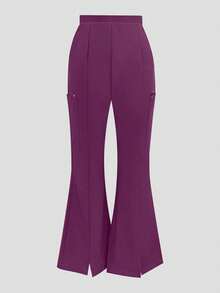 Solid Color V-Neck Short Sleeve Top And Slit Long Pants Lab Nurse Scrub Uniform Outfit, Pet Hospital Clinic Workwear Set With Pockets Spring - Red Violet - View 7