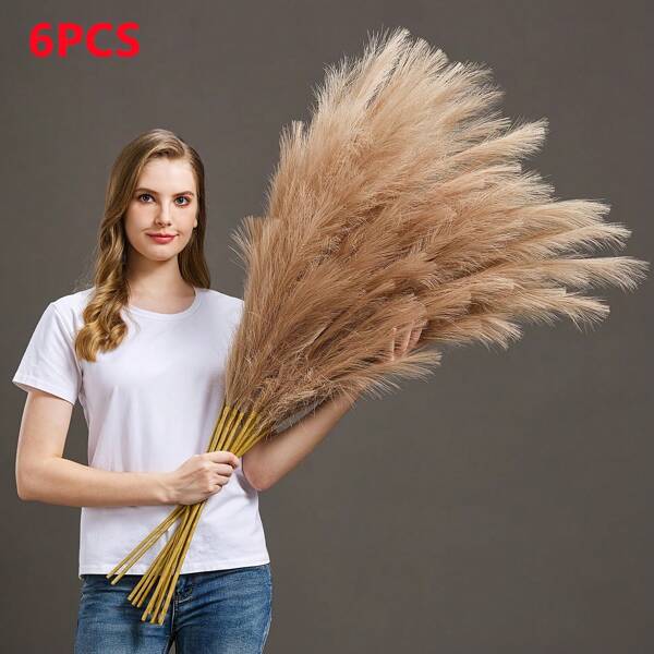 Artificial Flowers 6 Pieces, 38-Inch Pampas Grass Decoration, Suitable For Bohemian Style Home Decoration And Wedding Floral Arrangements And Filler For Vases, Christmas And Halloween, Very Suitable For Holiday Decorations