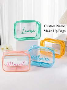 1pc Personalized Transparent Stationery Bag, Makeup Pouch, Travel Makeup Organizer, Great Gift For Bridesmaids, Summer Vacation, Holds Cosmetics, Snacks, Nail Care, Medication, Sunscreen, Hair Products,Multifunction Back To School,Multi-Functional,Ornamental,Letter,Stylish,Modern,Colorful,Cute,Adorable,Casual,Custom,Personalised,Unique,Customized,Ideal Gifts For Him,Ideal Gifts For Her