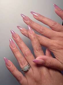 Unghie finte a mandorla, 30 pezzi, glitter viola sfumato, copertura totale, stile dolce, include 1 gel in gelatina e 1 lima per unghie, adatte a donne e ragazze per l'uso quotidiano, abbinamenti alla moda.