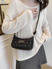 Nueva bolsa de mujer de moda casual, de un solo hombro, de PU en color negro/caqui/café, con lazo y herrajes metálicos, bolsa para monedas y bolsa de maquillaje