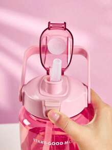 1 pieza Botella de agua de 2000ml o 750ml con flujo de agua rápido y a prueba de fugas, botellas de agua para fitness, gimnasio, exteriores, oficina, vuelta al cole (Rosa) con marcador y pajita, jarra de agua de gran capacidad, Artículos esenciales para un viaje de verano a la playa